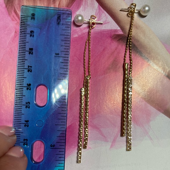 Gold Tone Rhinestone Long Earrings - Picture 2 of 2